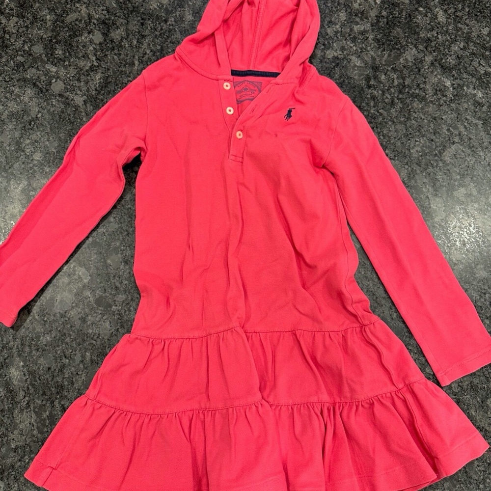 Girls Ralph Lauren Polo Dress Long Sleeve Hooded - size 6X